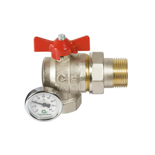 Ball Valve 1" Male/Female with Temperature Gauge Angled